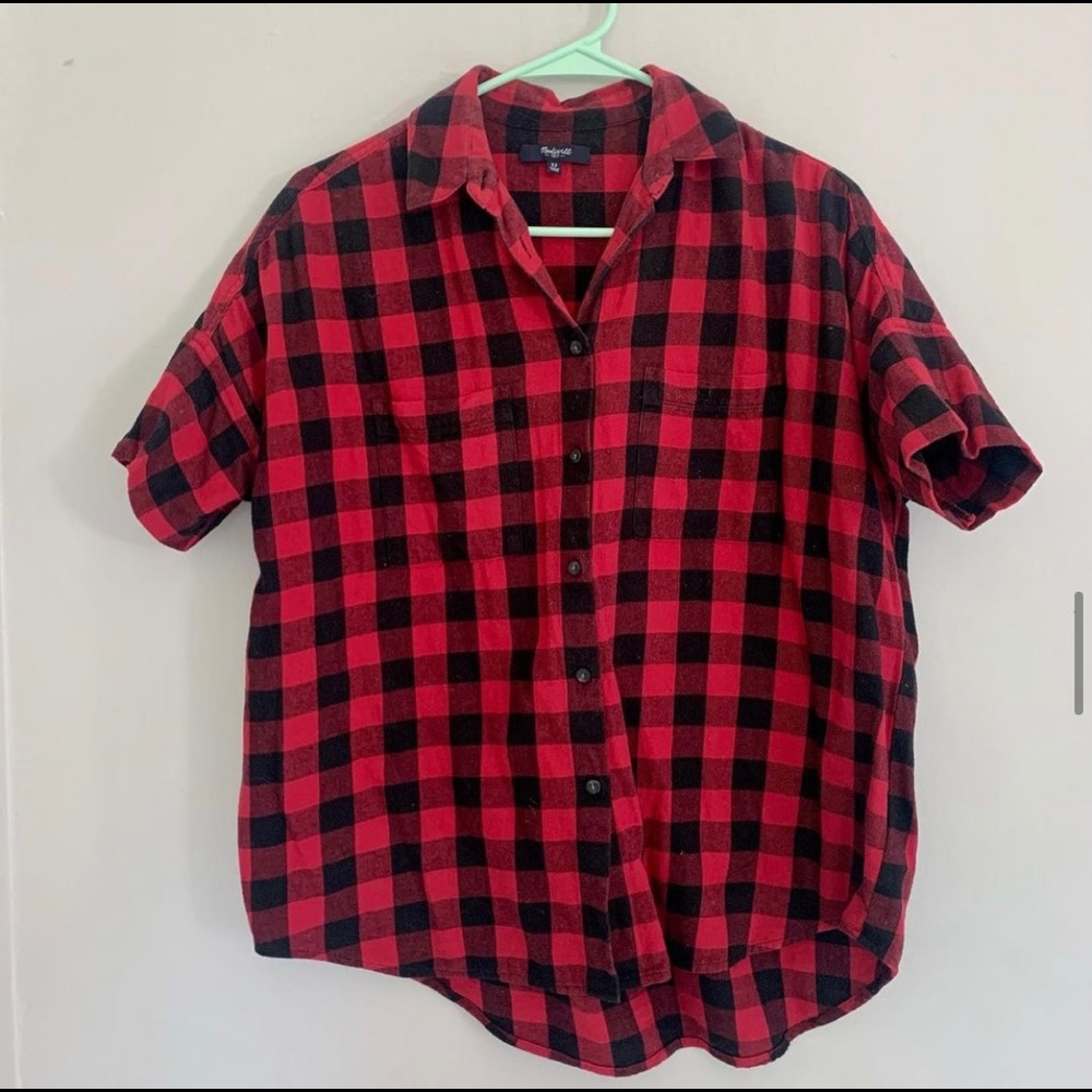 Madewell black and red check button up